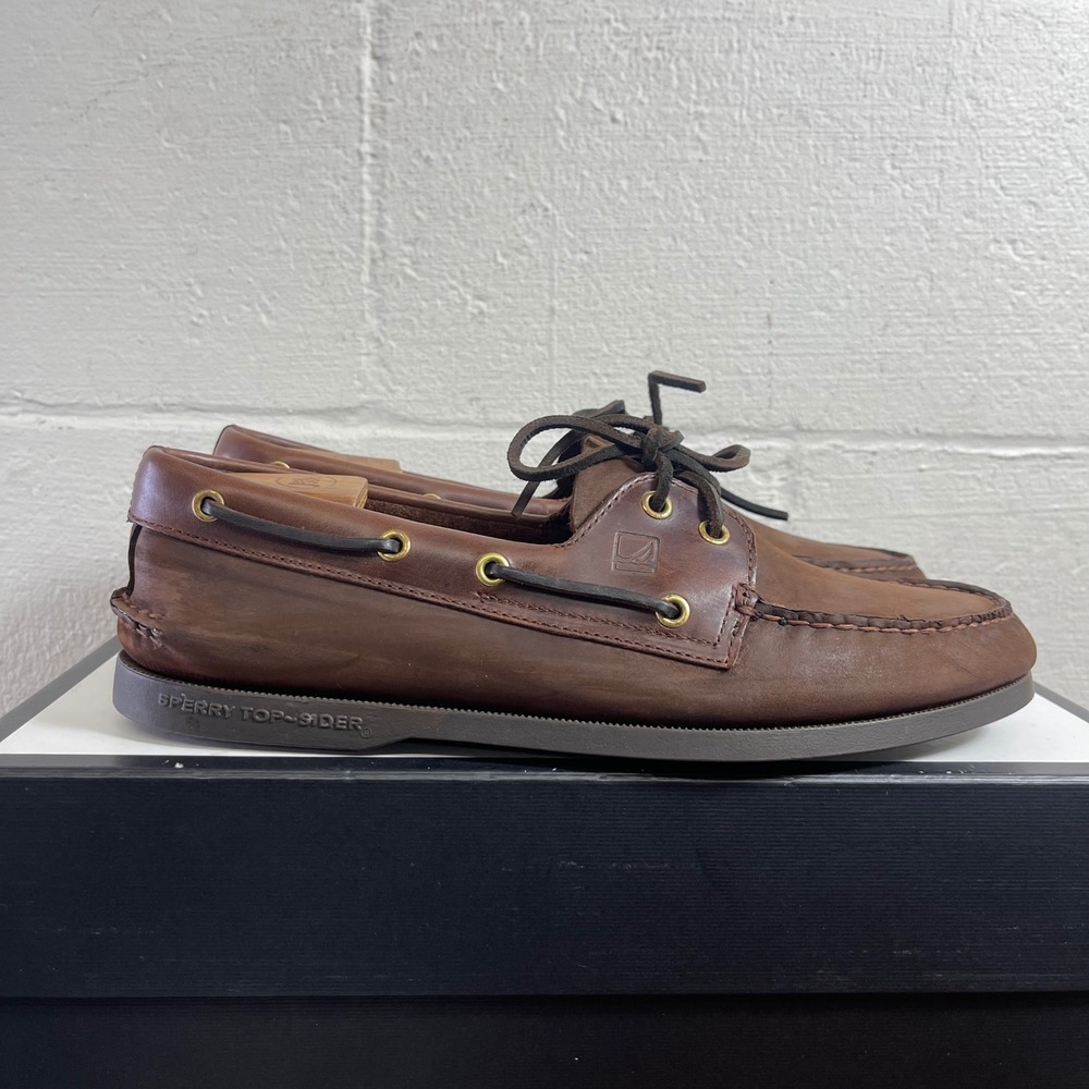 Sperry Top Sider 0195412 Brown Leather Boat Shoe 2 Eye Slip On Men's Size 10 M